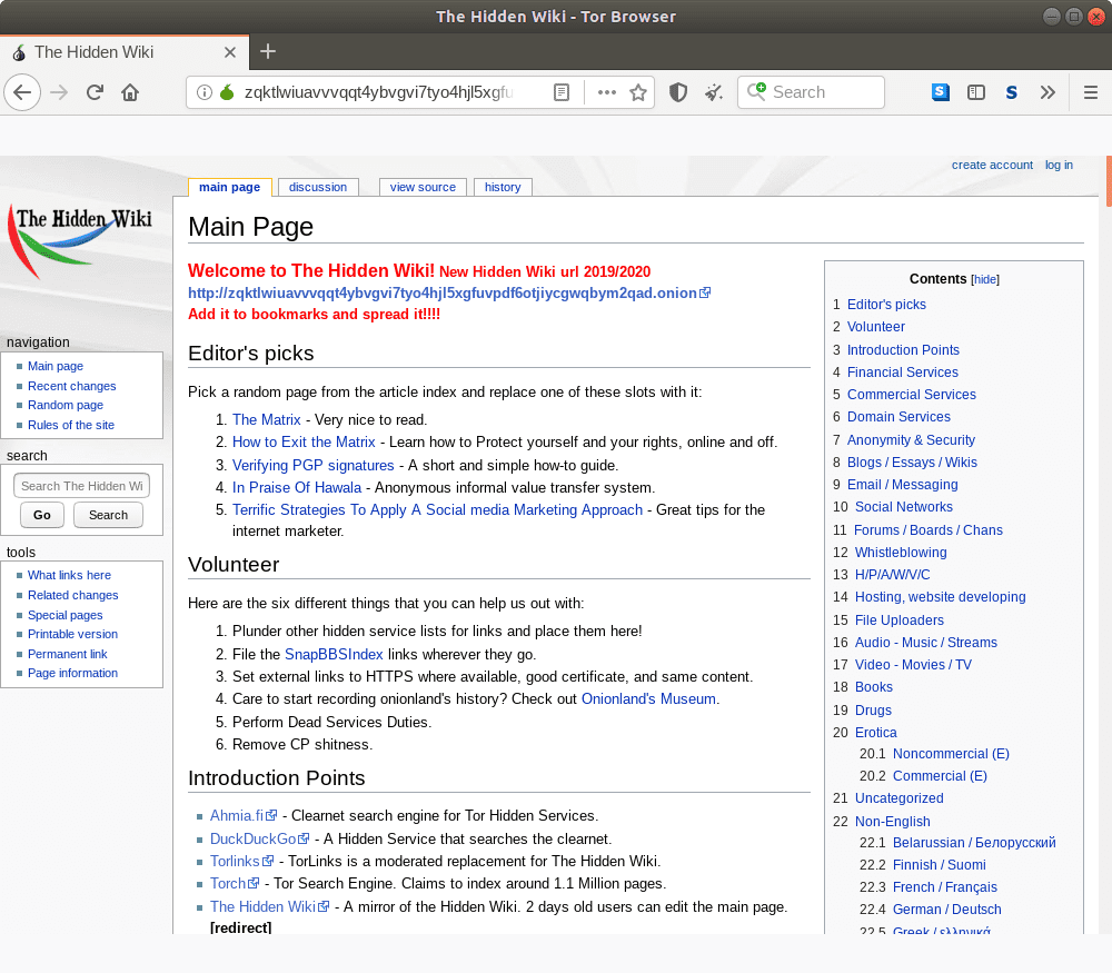Homepage Onion di Hidden Wiki.